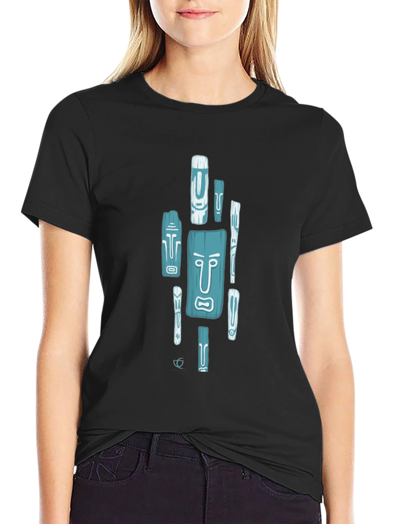 Trendy Tiki Totem Graphic Tee - Black Casual Shirt