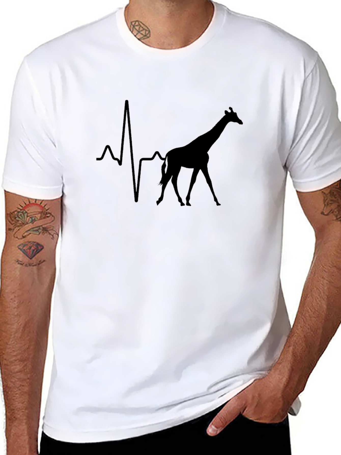 Giraffe Heartbeat Graphic Tee - Unique Animal Lover Shirt