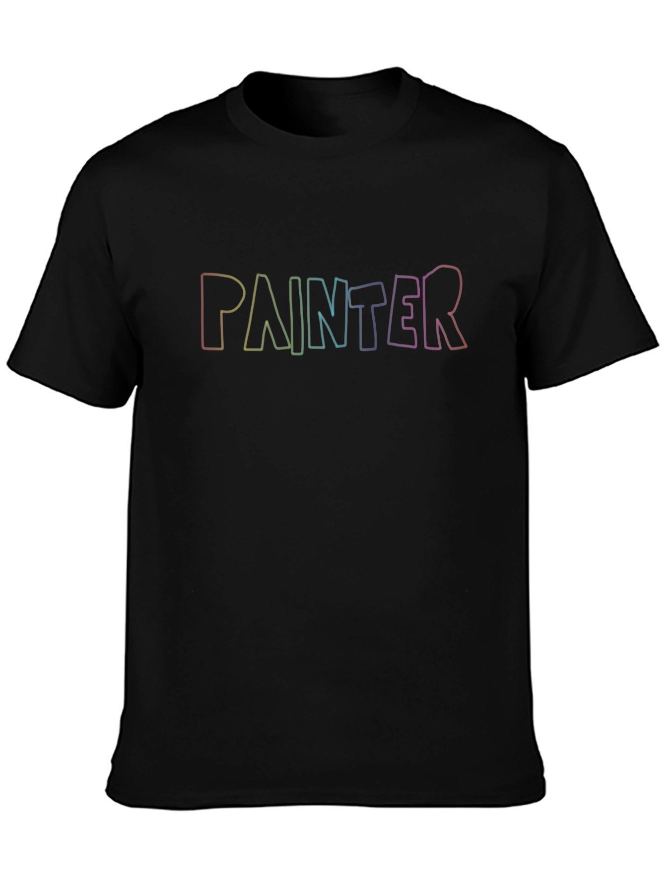 Painter Rainbow Text Black Cotton T-Shirt