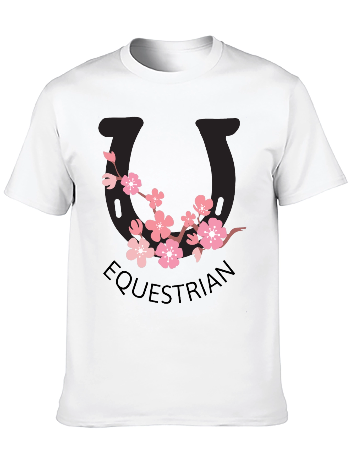 Equestrian Cherry Blossom Horseshoe Black T-Shirt