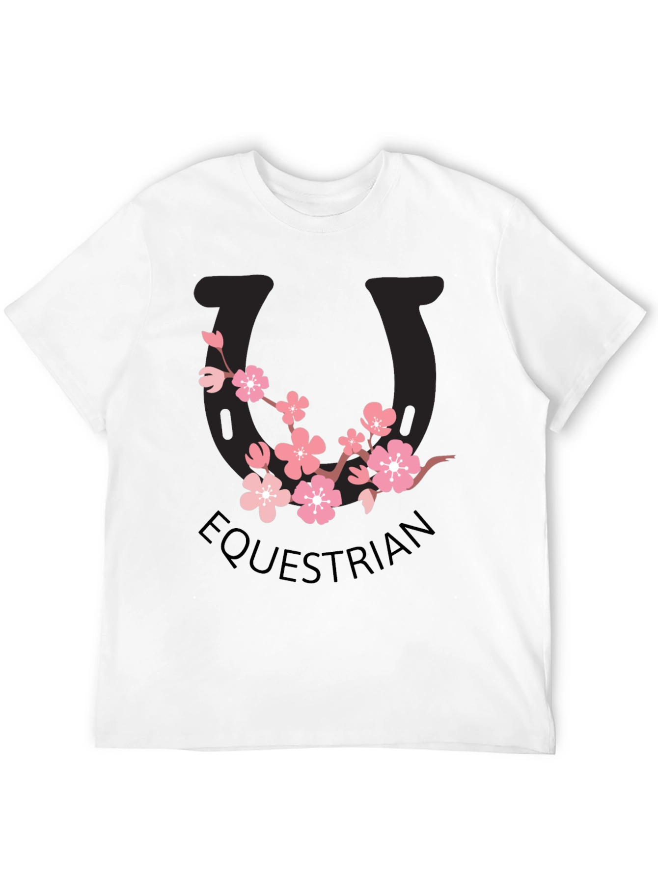 Equestrian Cherry Blossom Horseshoe Black T-Shirt