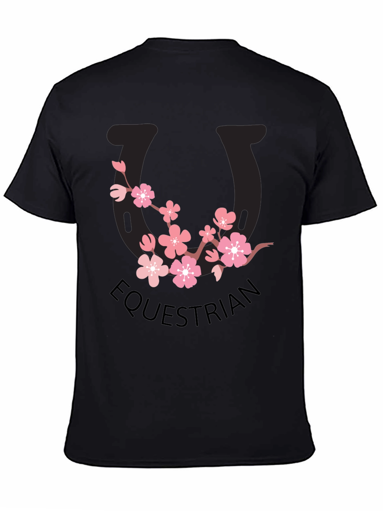 Equestrian Cherry Blossom Horseshoe Black T-Shirt