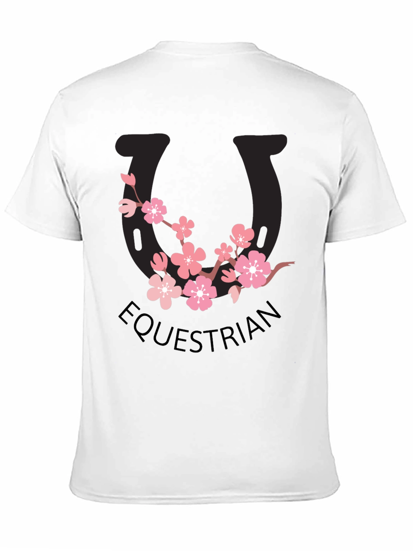 Equestrian Cherry Blossom Horseshoe Black T-Shirt