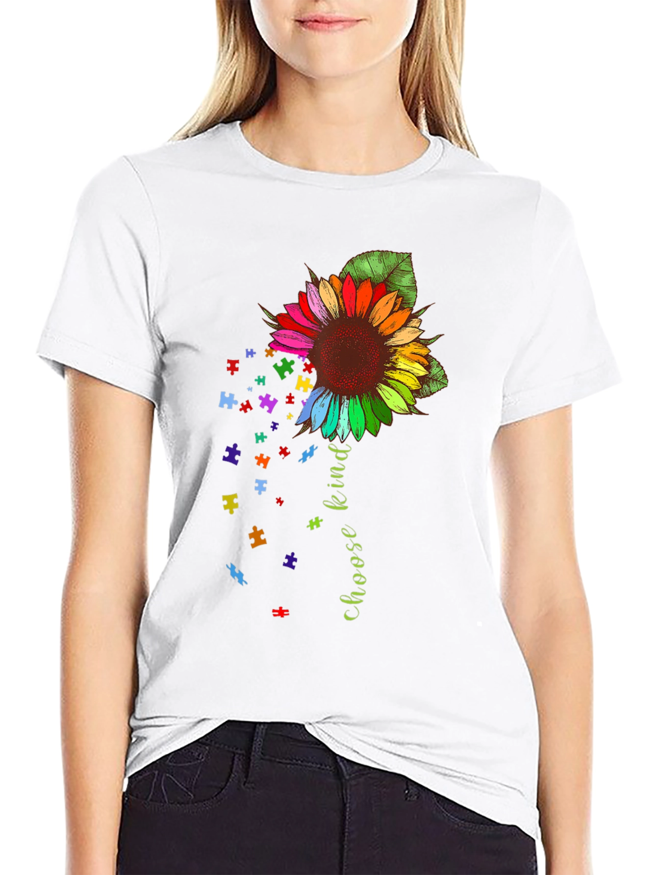 Choose Kind Sunflower Puzzle Piece Tee