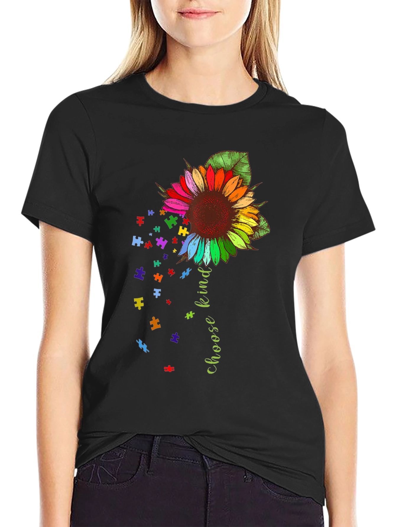 Choose Kind Sunflower Puzzle Piece Tee
