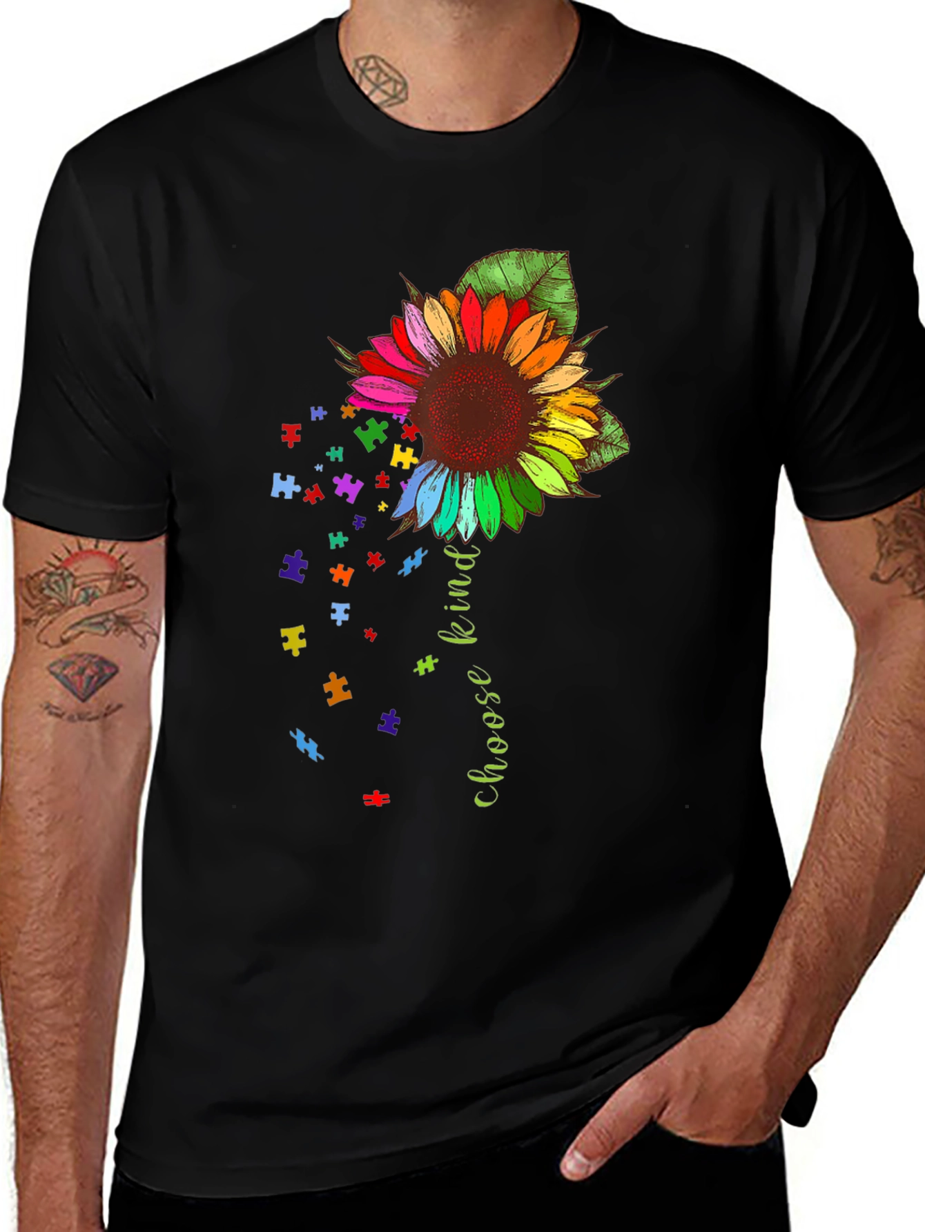 Choose Kind Sunflower Puzzle Piece Tee