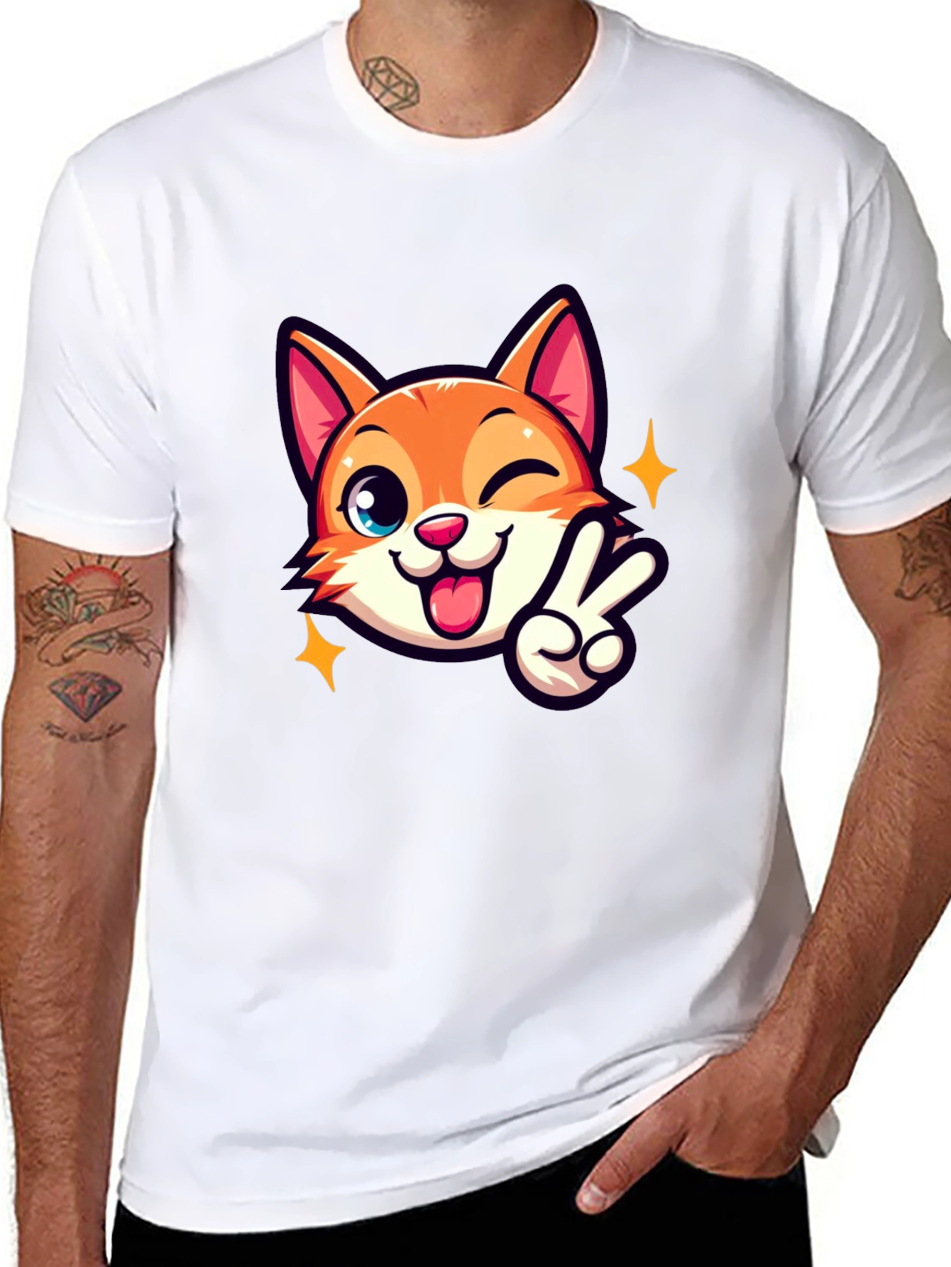 Cute Cartoon Cat Graphic T-Shirt - Unisex