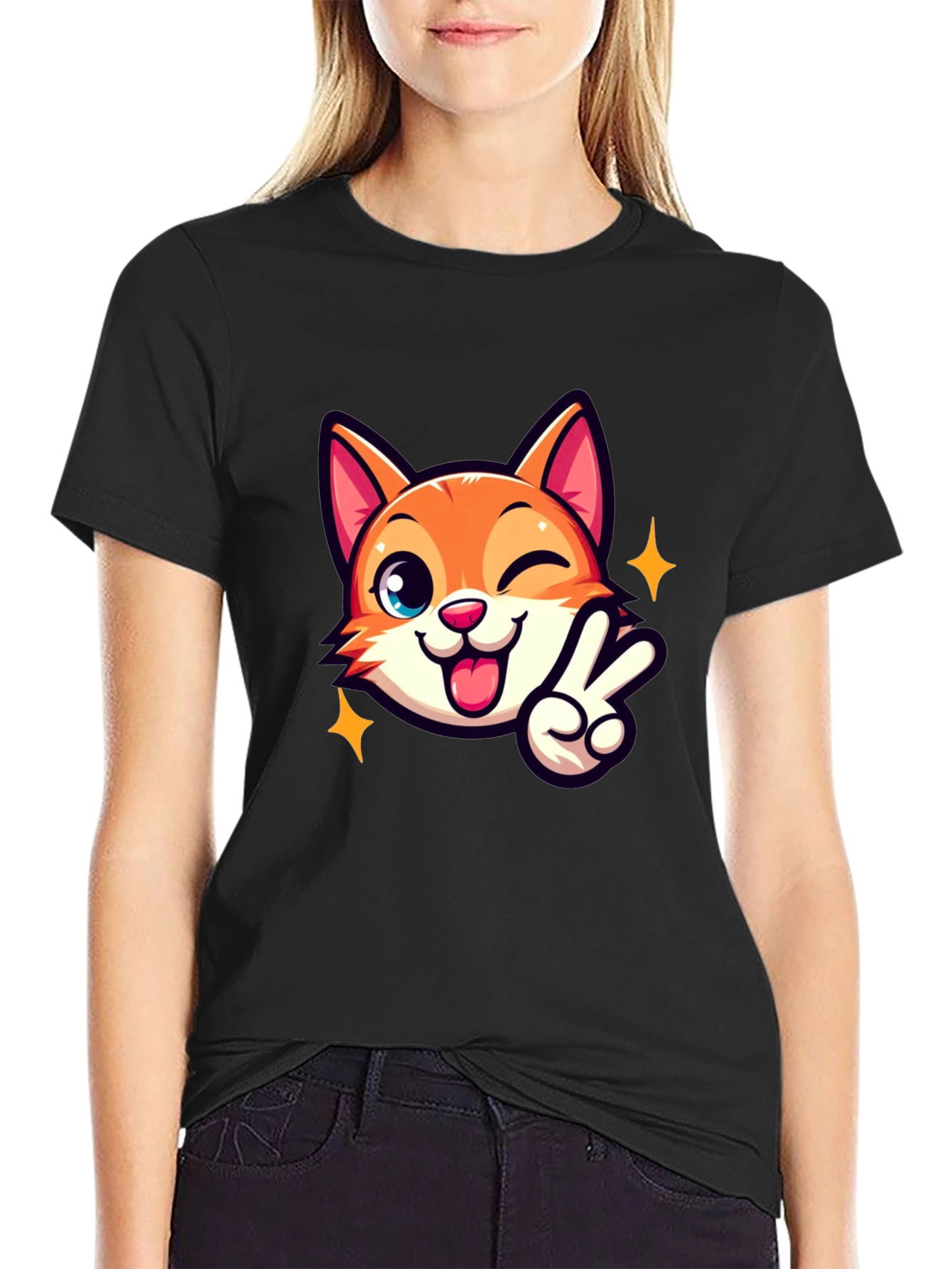 Cute Cartoon Cat Graphic T-Shirt - Unisex
