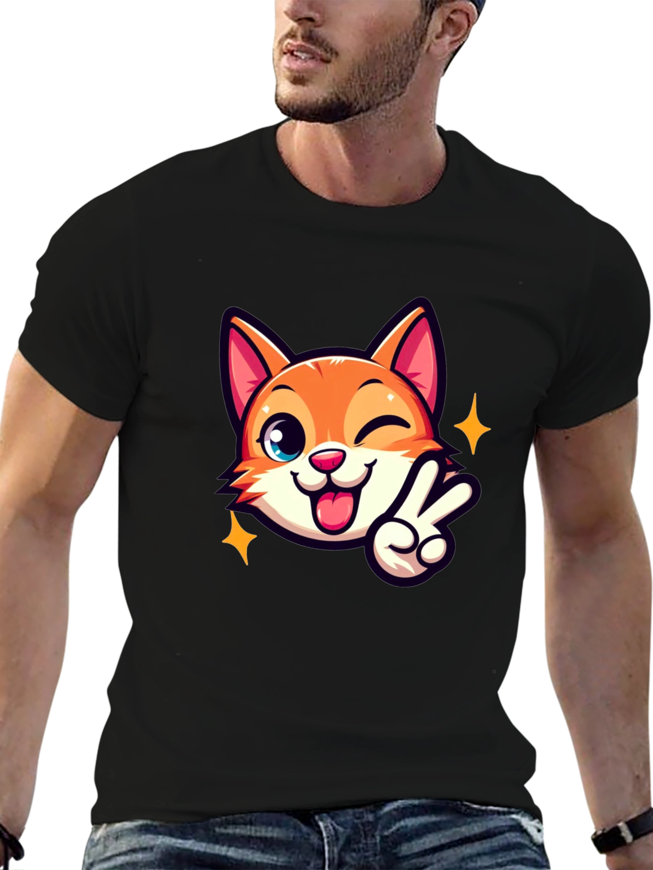 Cute Cartoon Cat Graphic T-Shirt - Unisex
