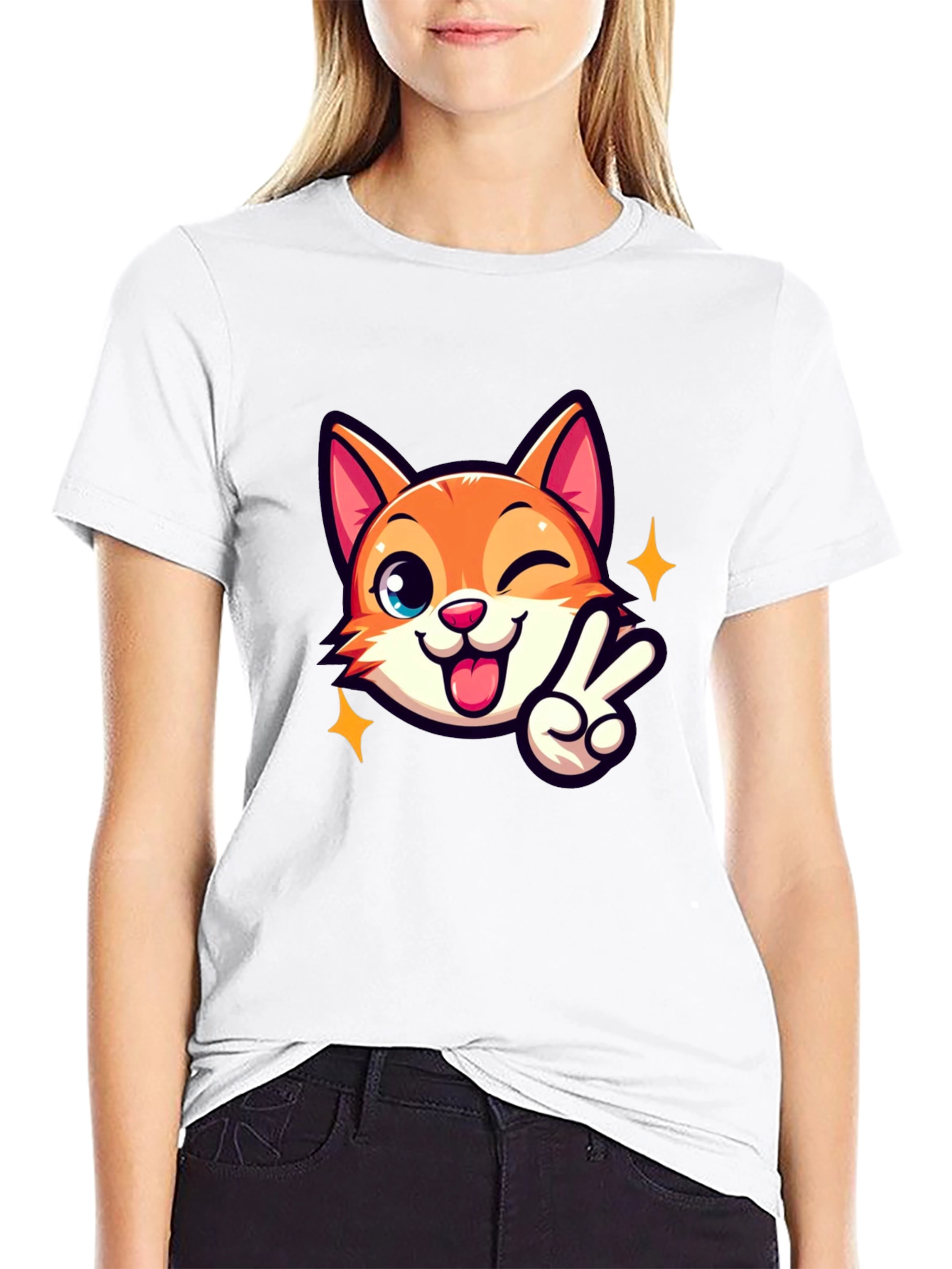 Cute Cartoon Cat Graphic T-Shirt - Unisex