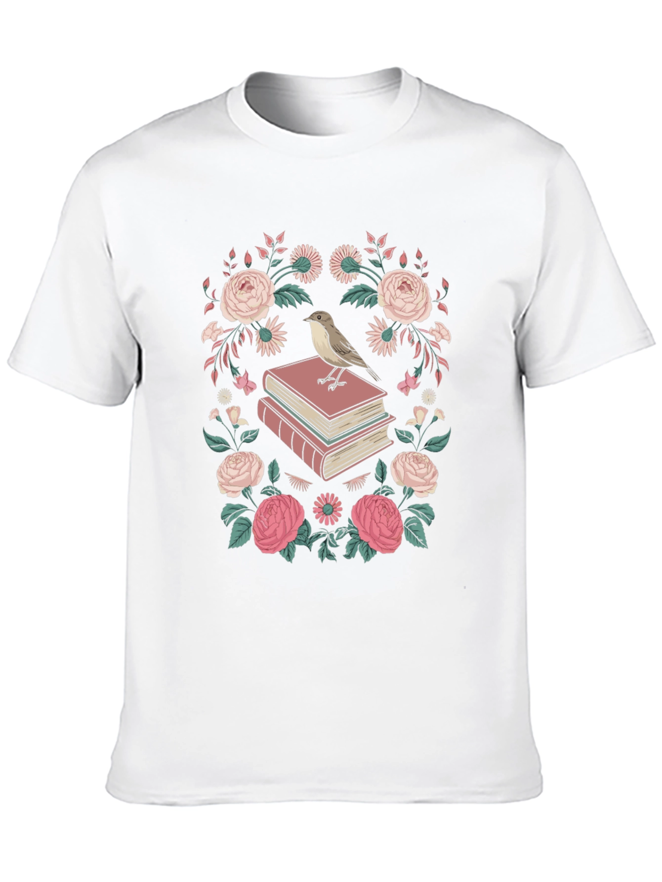 Floral Bird on Books Graphic Tee