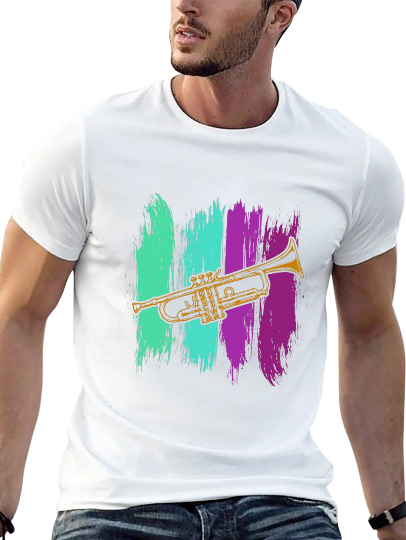 Trumpet Brushstroke T-Shirt - Cool Musician Tee
