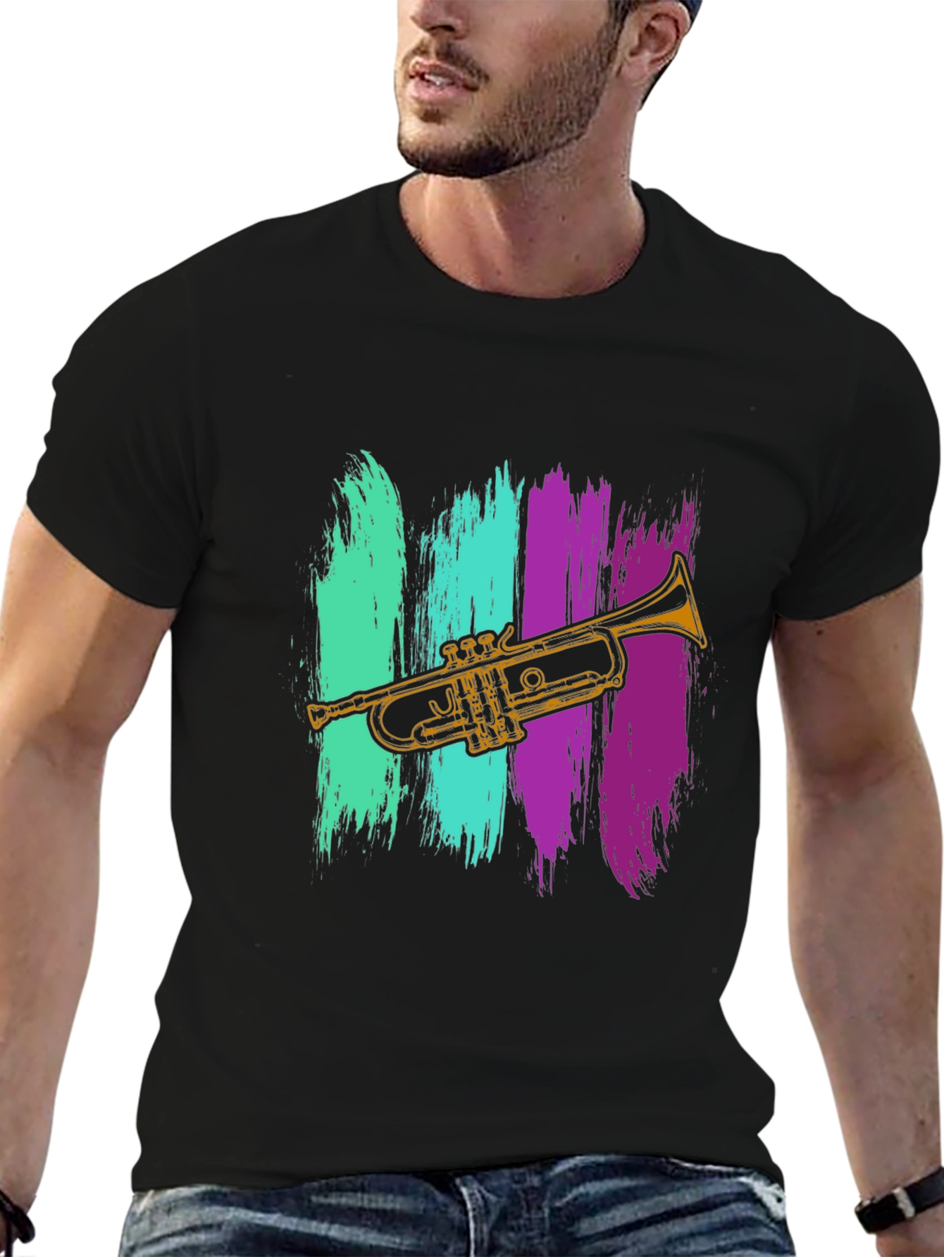 Trumpet Brushstroke T-Shirt - Cool Musician Tee