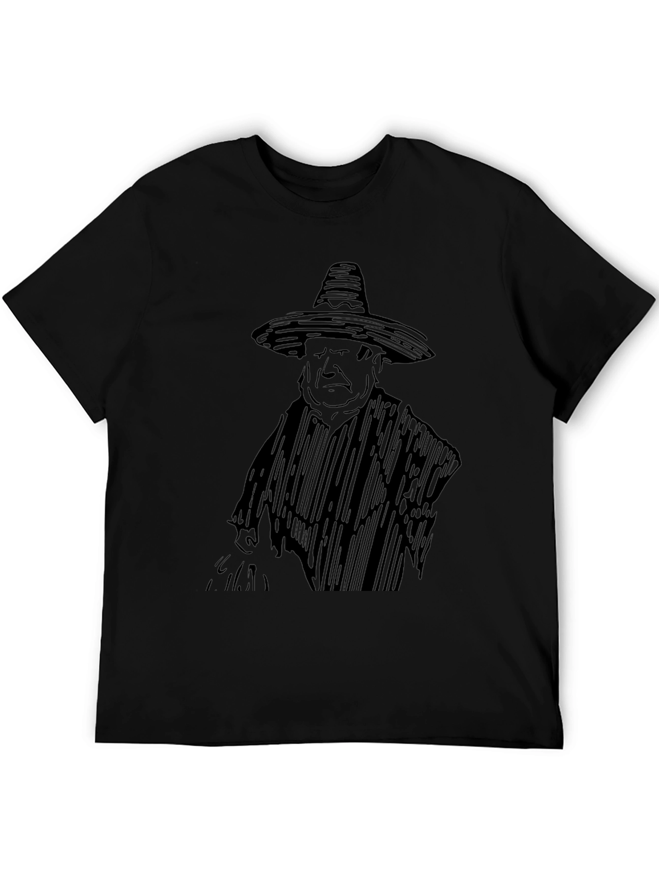 Black T-Shirt with Sombrero Sketch