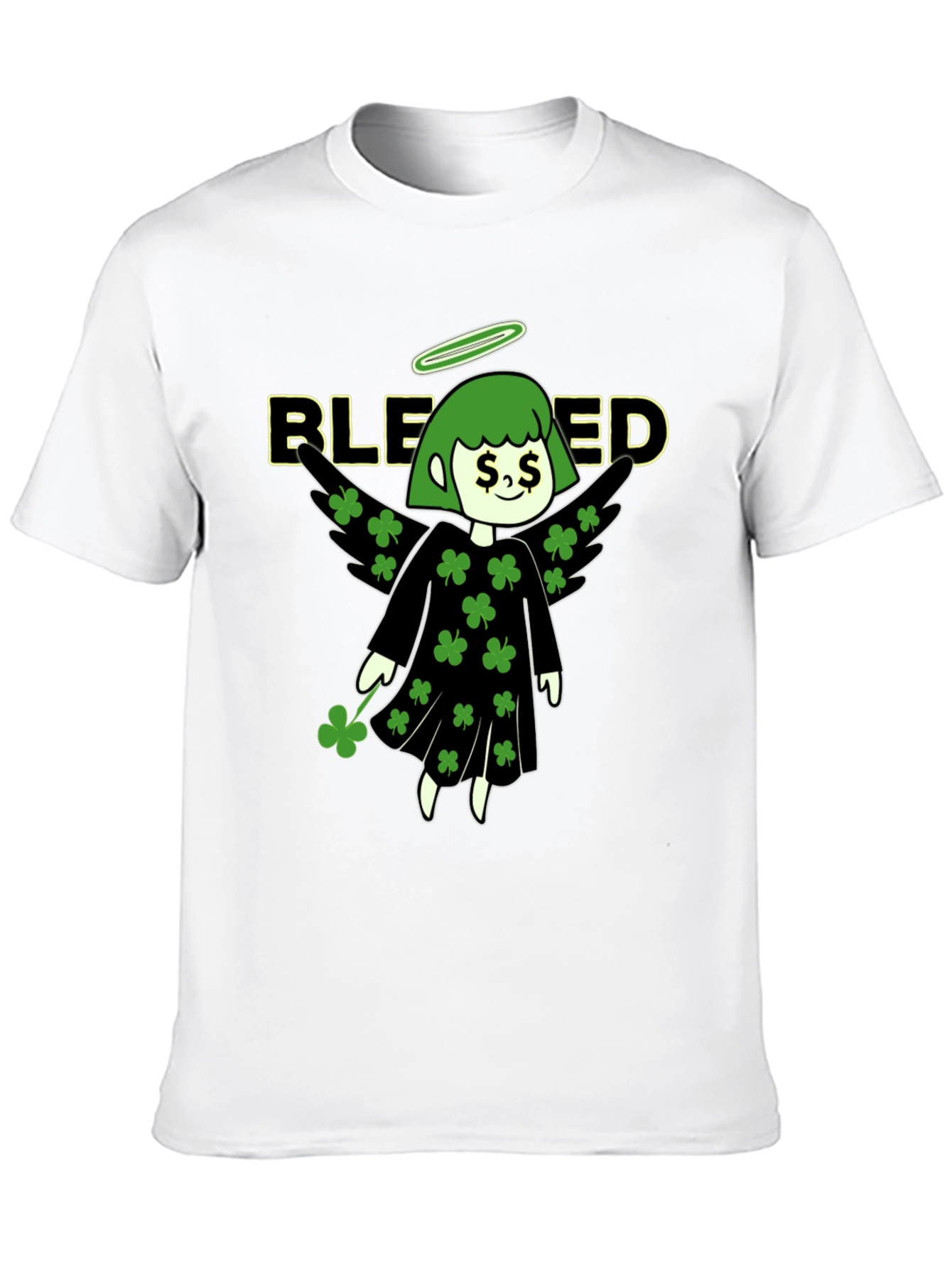 Blessed Shamrock Angel Black T-Shirt