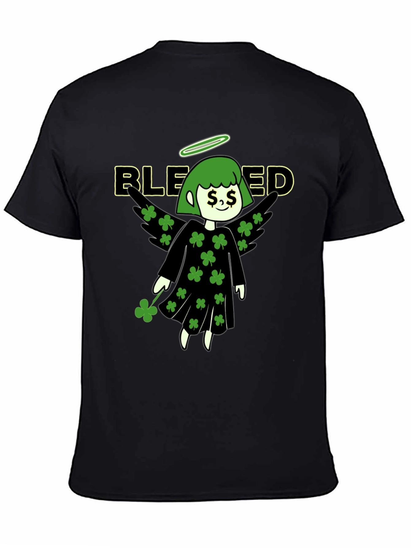 Blessed Shamrock Angel Black T-Shirt