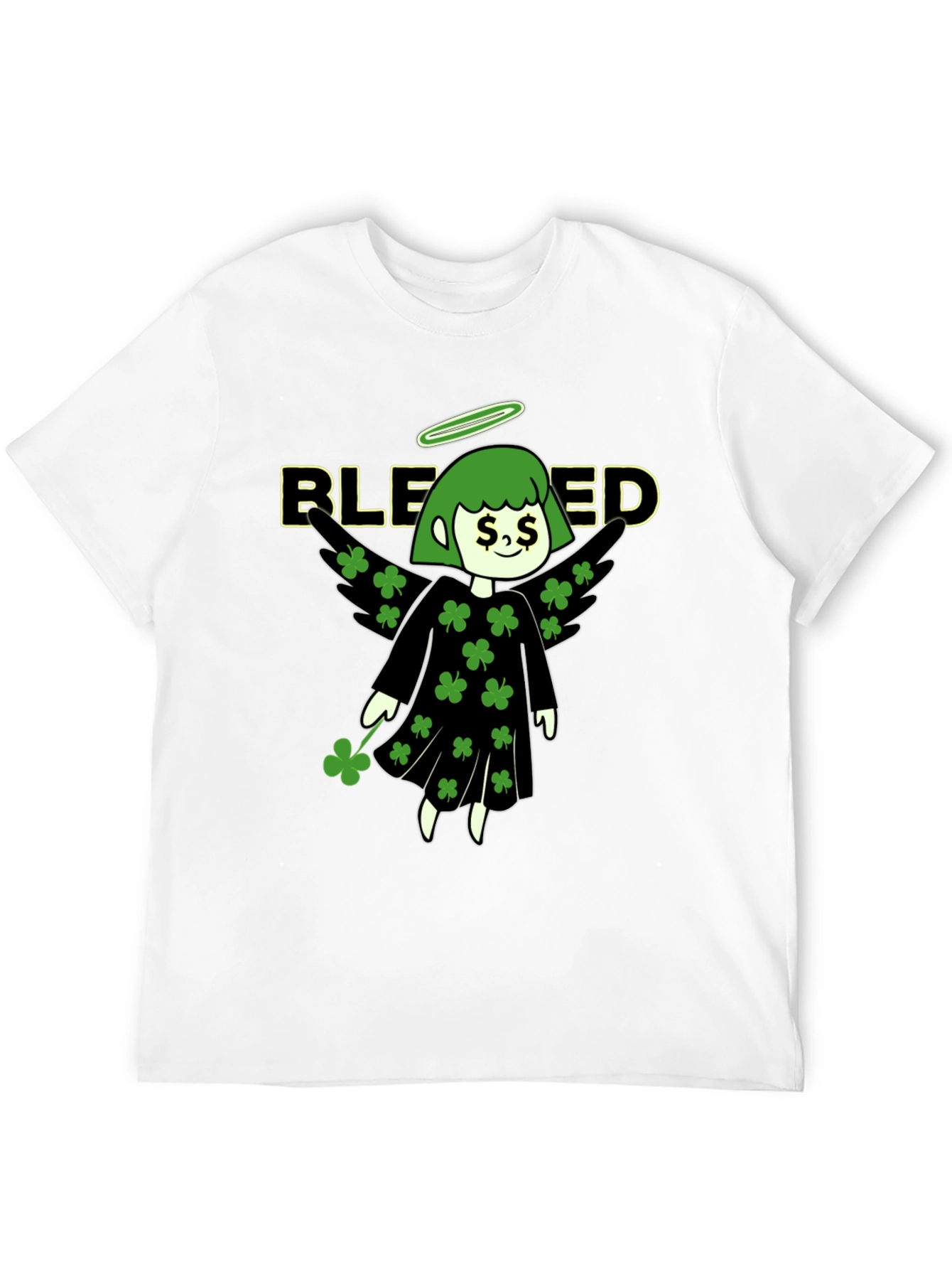 Blessed Shamrock Angel Black T-Shirt