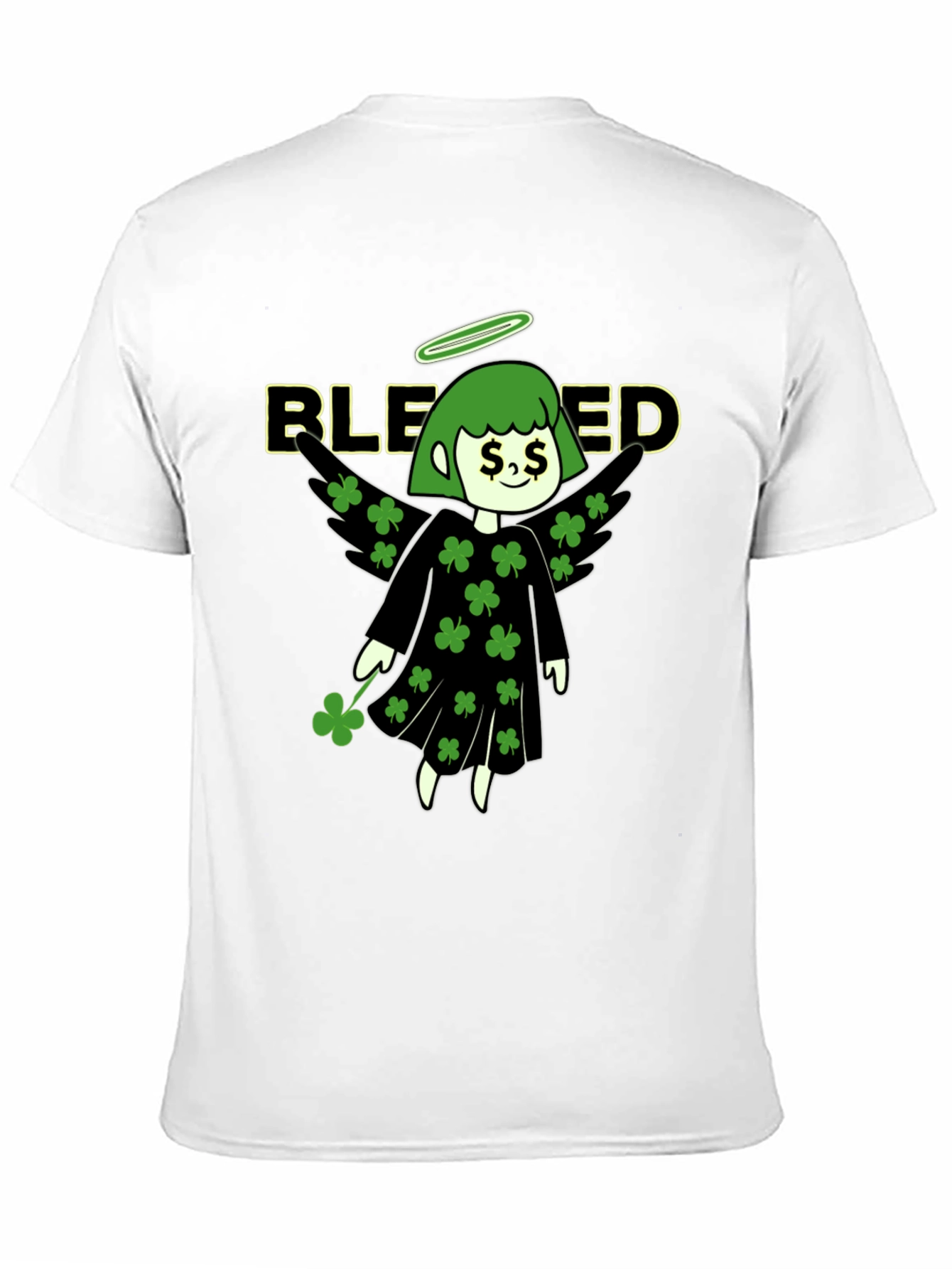 Blessed Shamrock Angel Black T-Shirt
