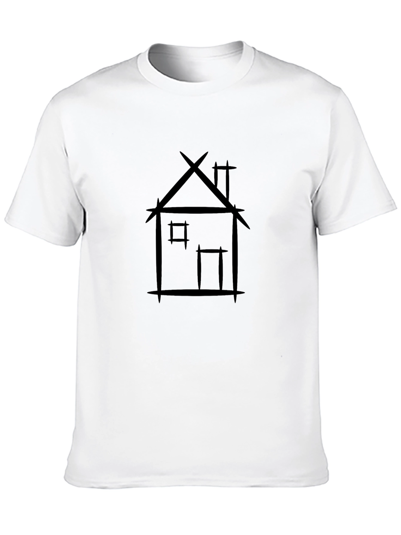 Black T-Shirt with Hand Drawn House Graphic