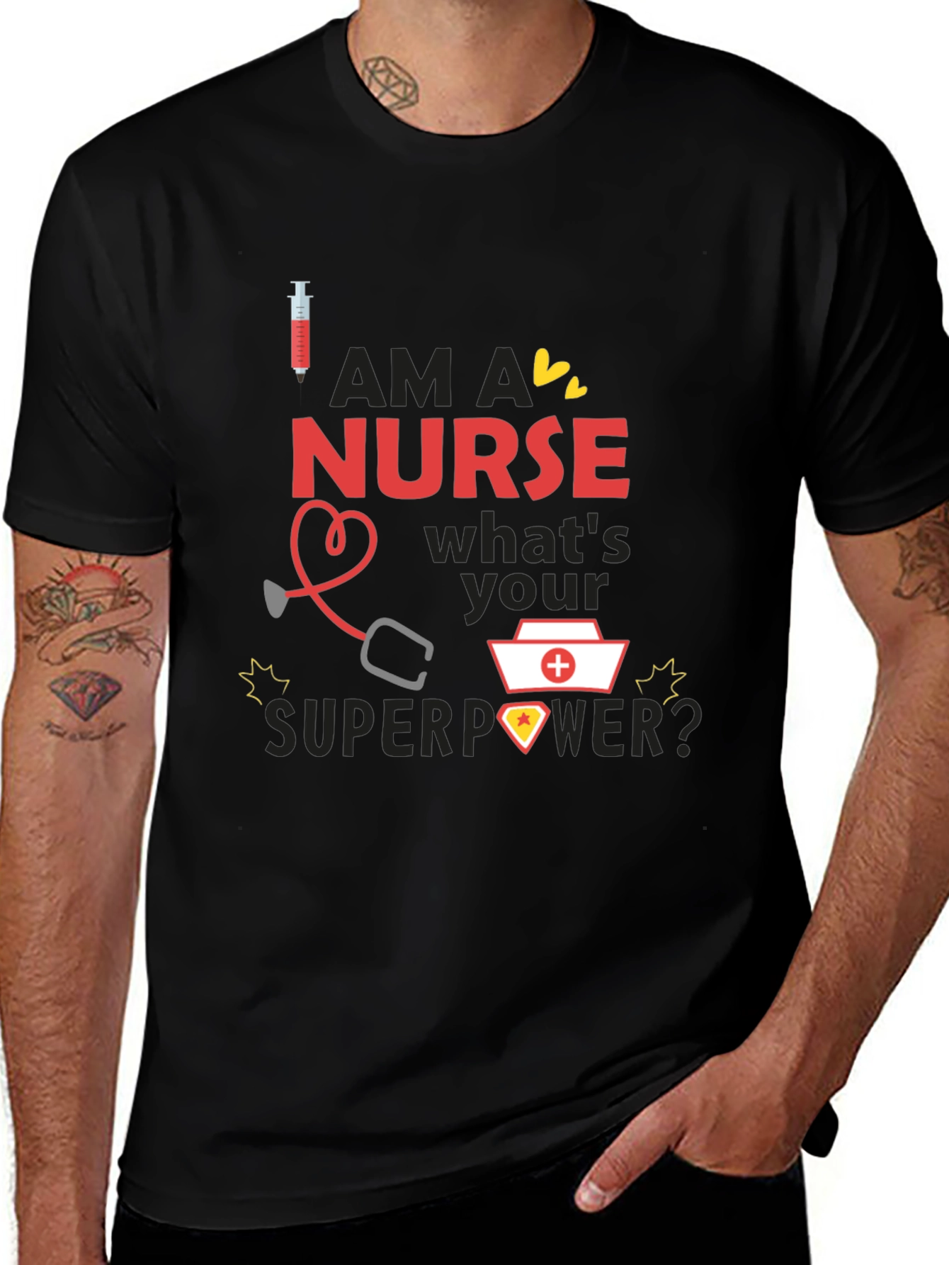 Nurse Superpower T-Shirt - Black Novelty Graphic Tee