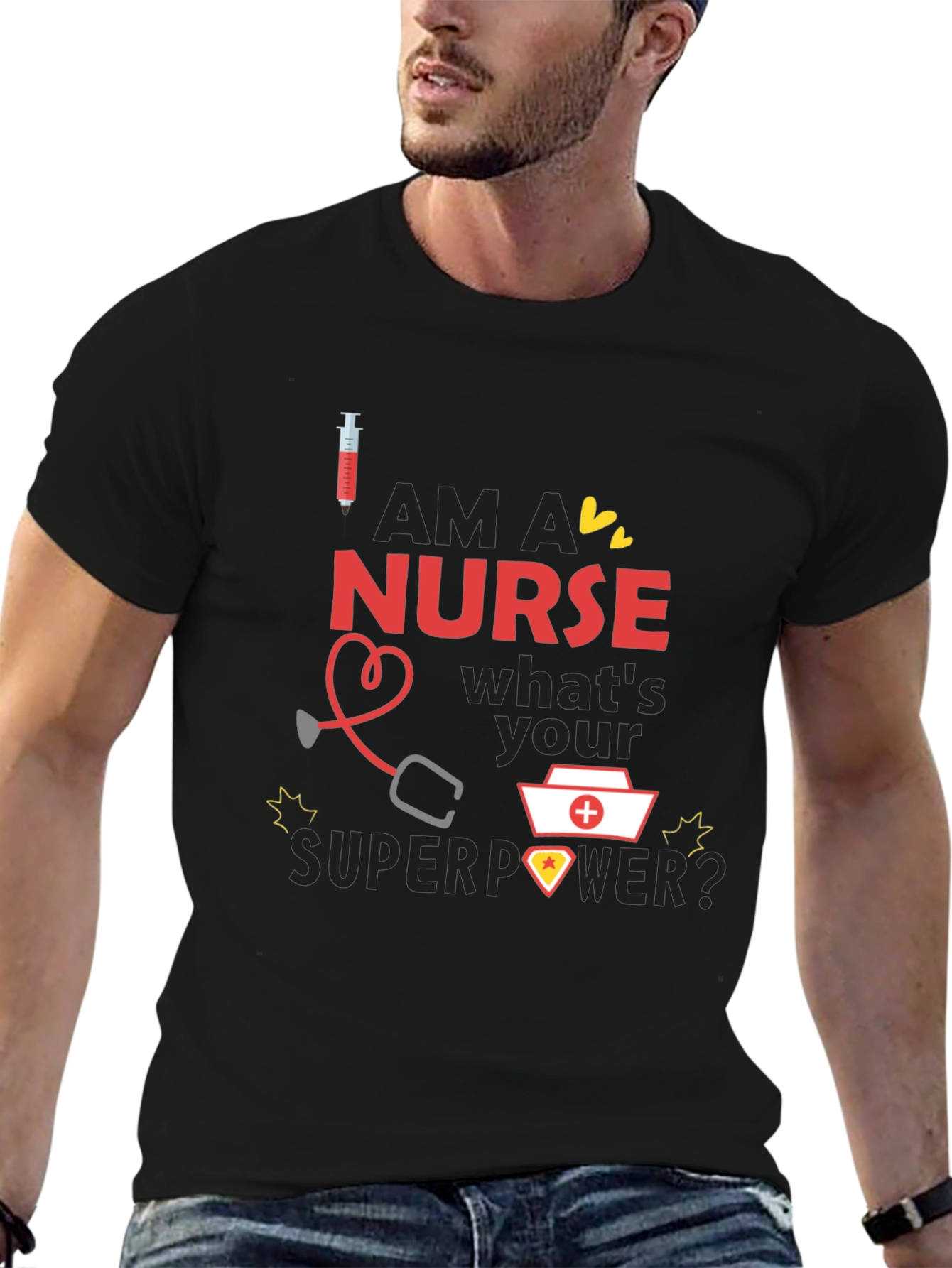 Nurse Superpower T-Shirt - Black Novelty Graphic Tee
