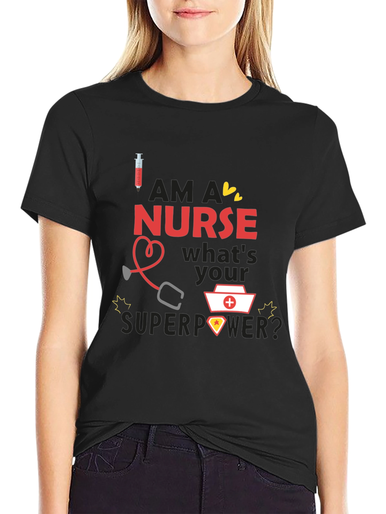 Nurse Superpower T-Shirt - Black Novelty Graphic Tee