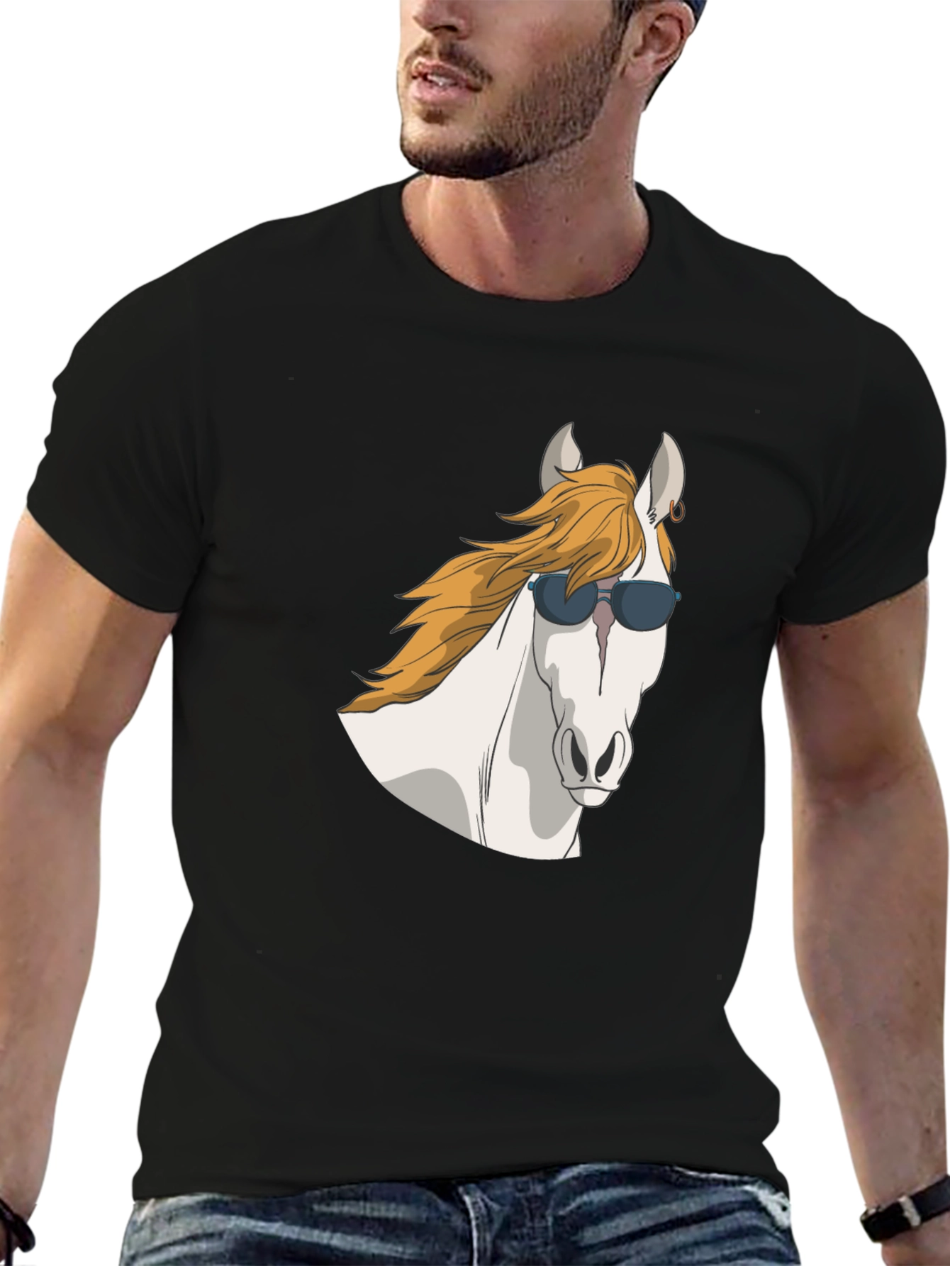 Cool Horse Graphic Tee - Black Cotton T-Shirt