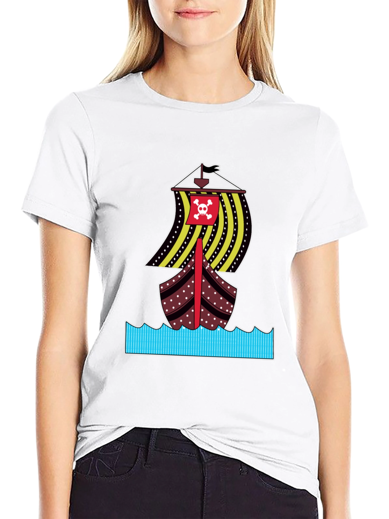 Pirate Ship Graphic Tee - Bold Black Cotton T-Shirt