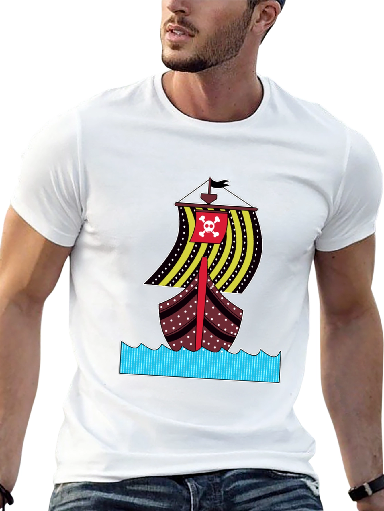 Pirate Ship Graphic Tee - Bold Black Cotton T-Shirt