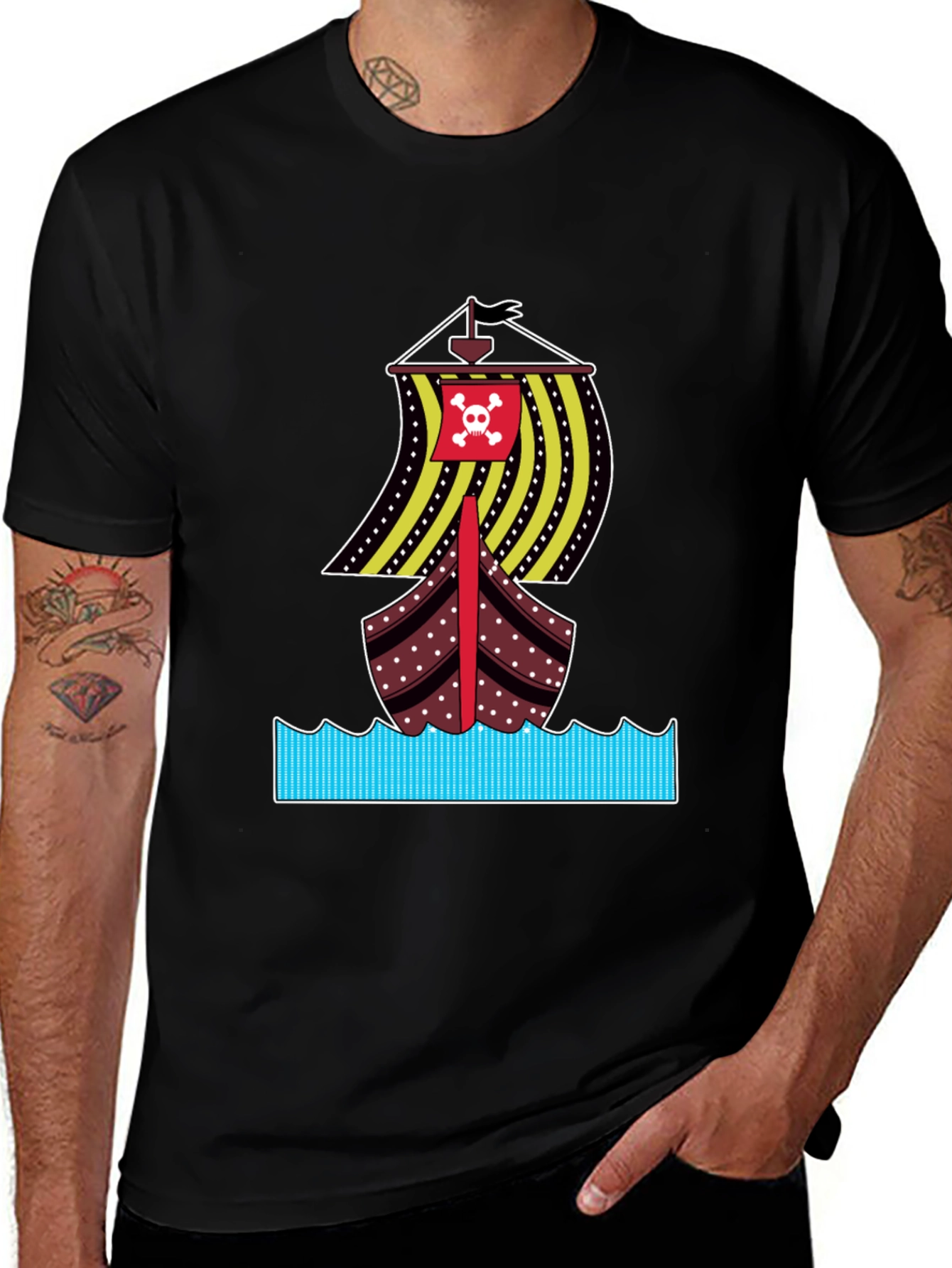 Pirate Ship Graphic Tee - Bold Black Cotton T-Shirt