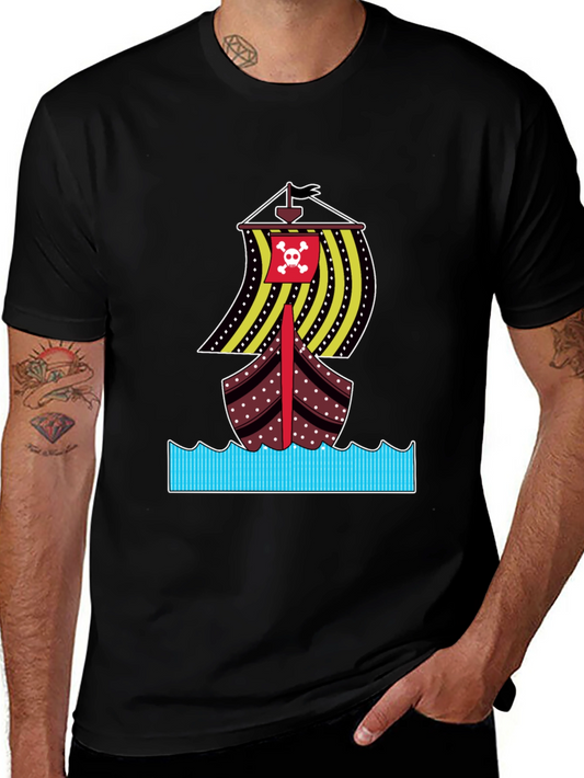 Pirate Ship Graphic Tee - Bold Black Cotton T-Shirt