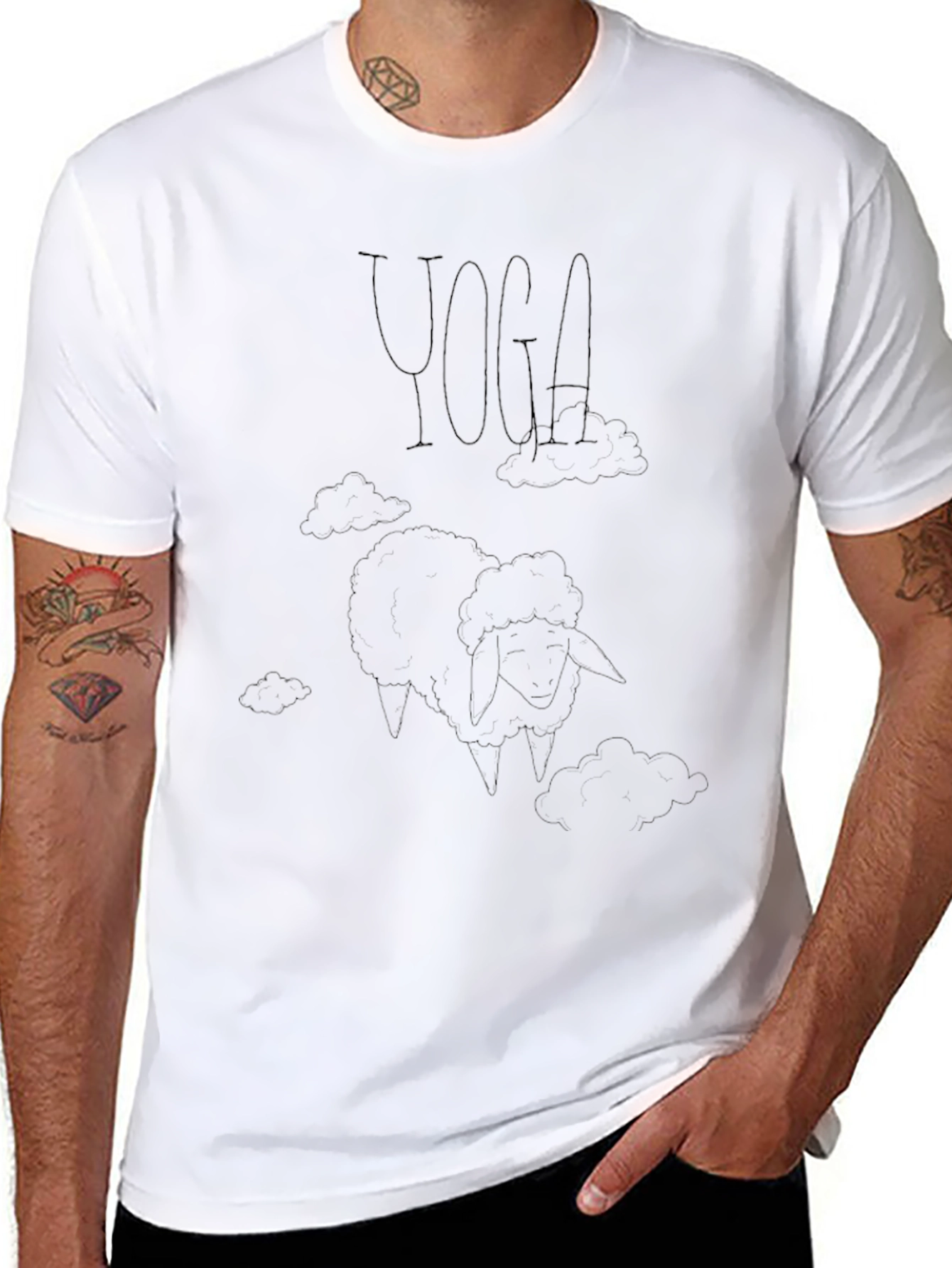 Yoga Sheep T-Shirt - Black Cotton Blend Relaxed Fit
