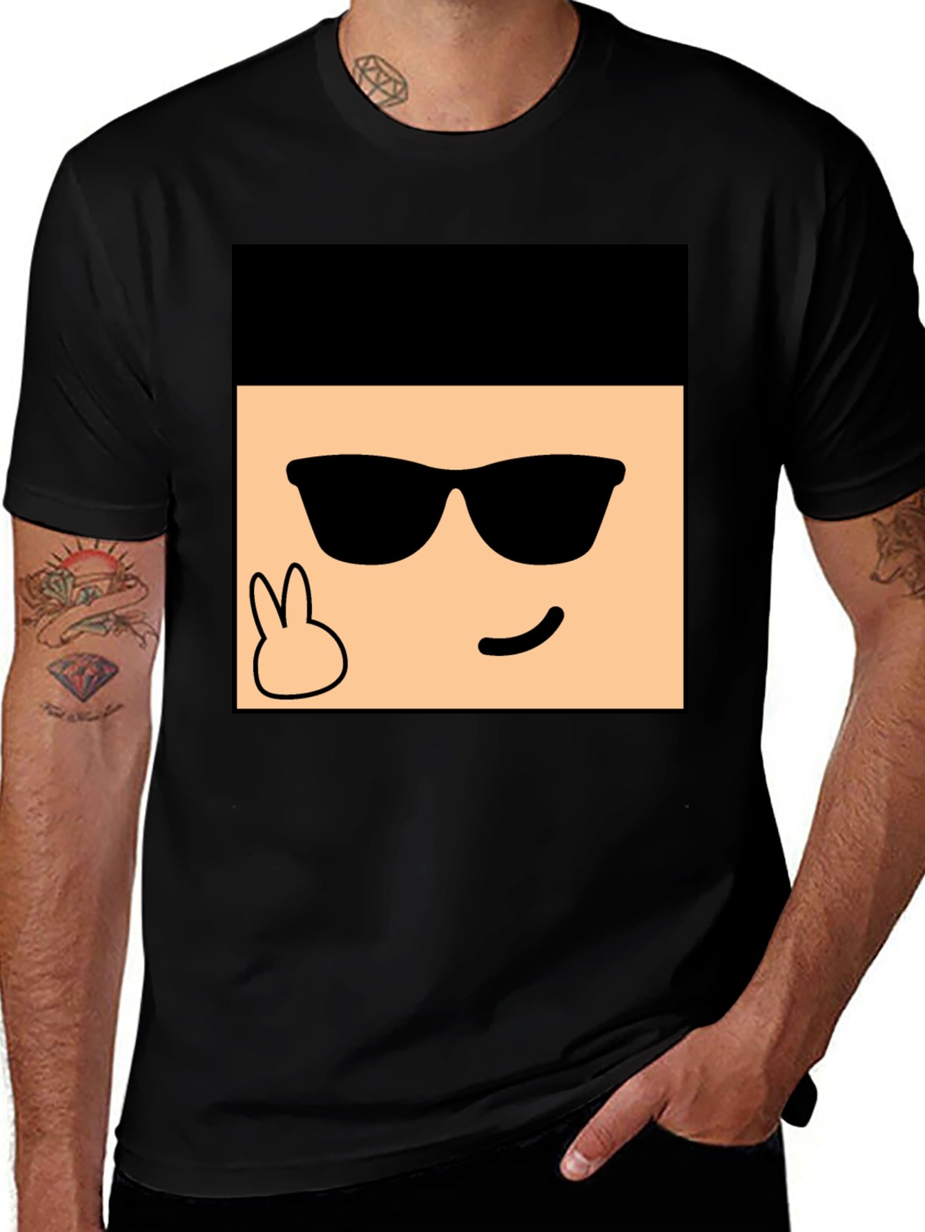 Cool Cartoon Face Graphic Black T-Shirt