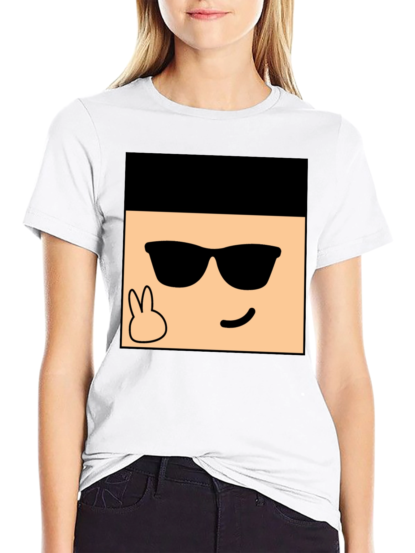 Cool Cartoon Face Graphic Black T-Shirt