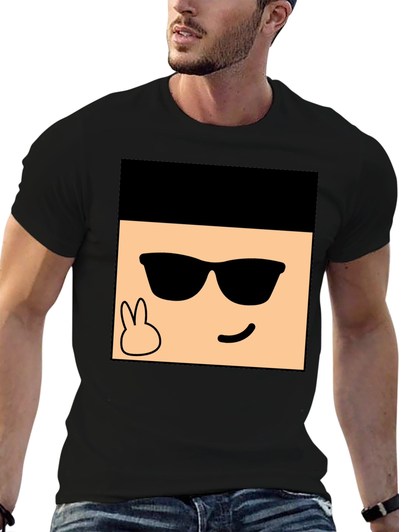 Cool Cartoon Face Graphic Black T-Shirt