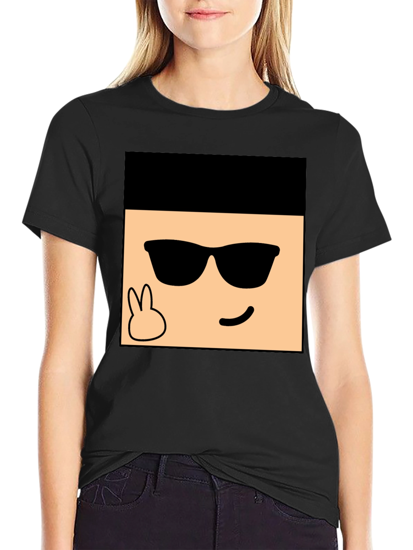 Cool Cartoon Face Graphic Black T-Shirt