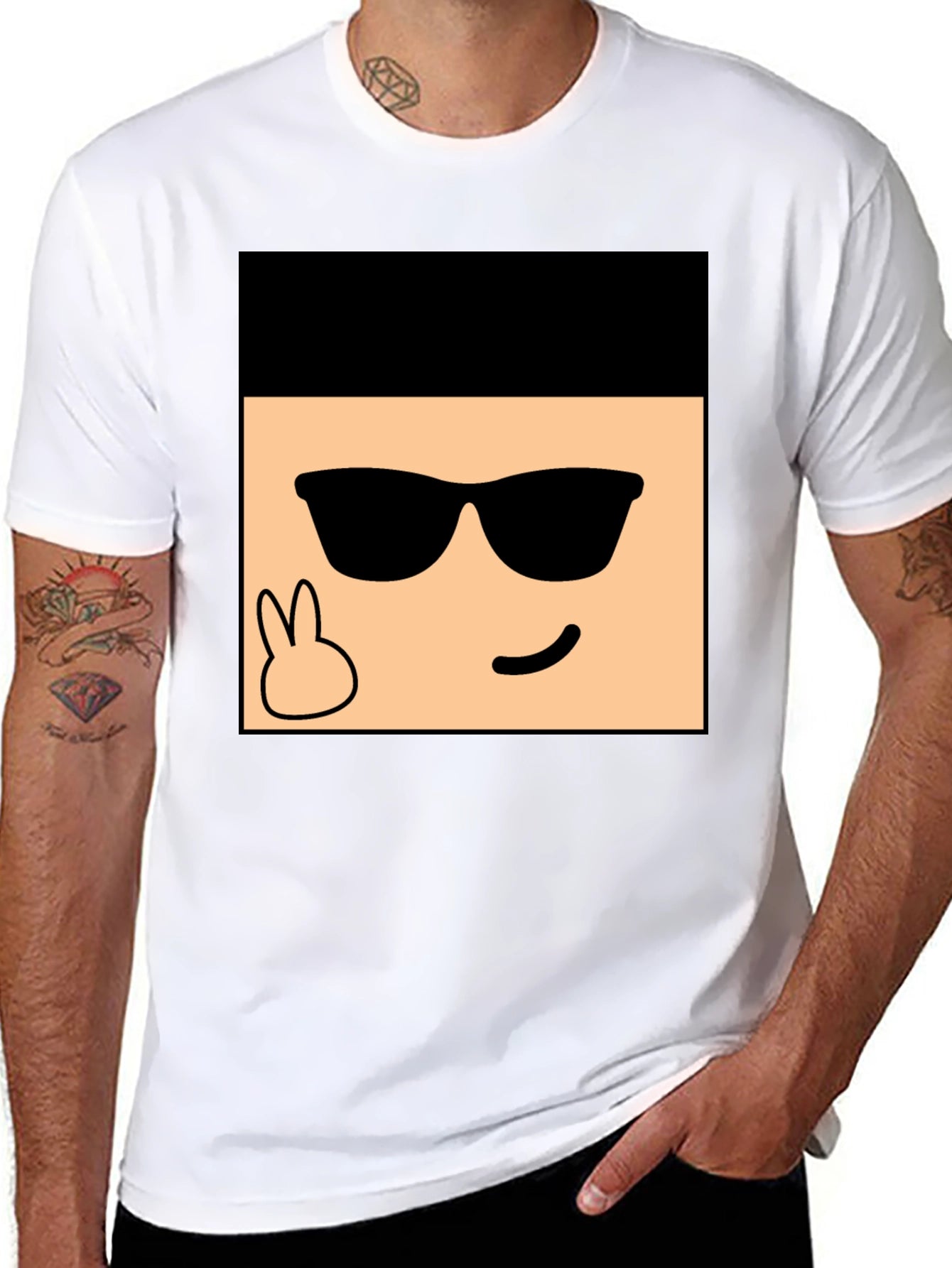 Cool Cartoon Face Graphic Black T-Shirt