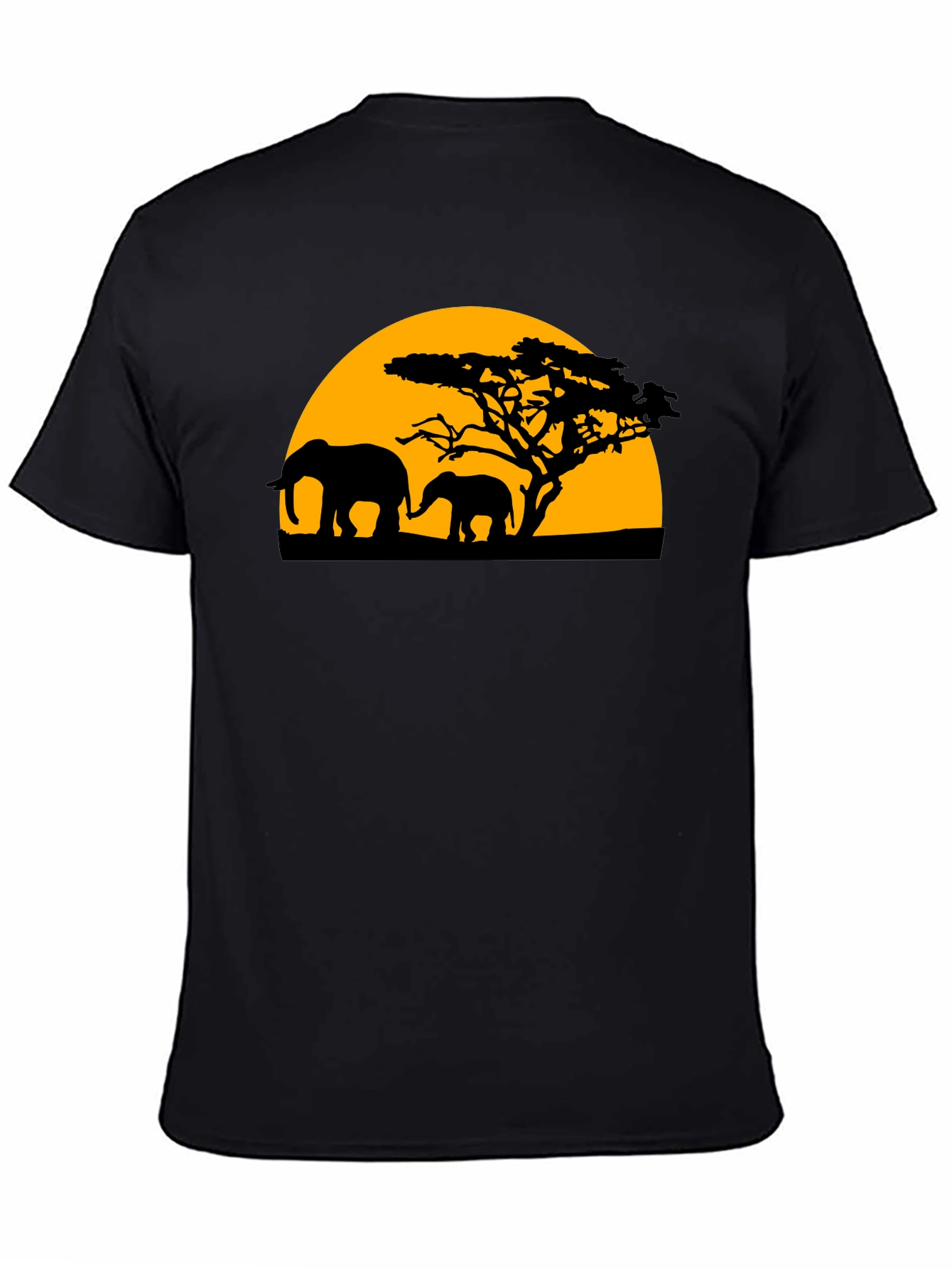 Elephant Sunset Graphic Tee - Black Cotton T-Shirt