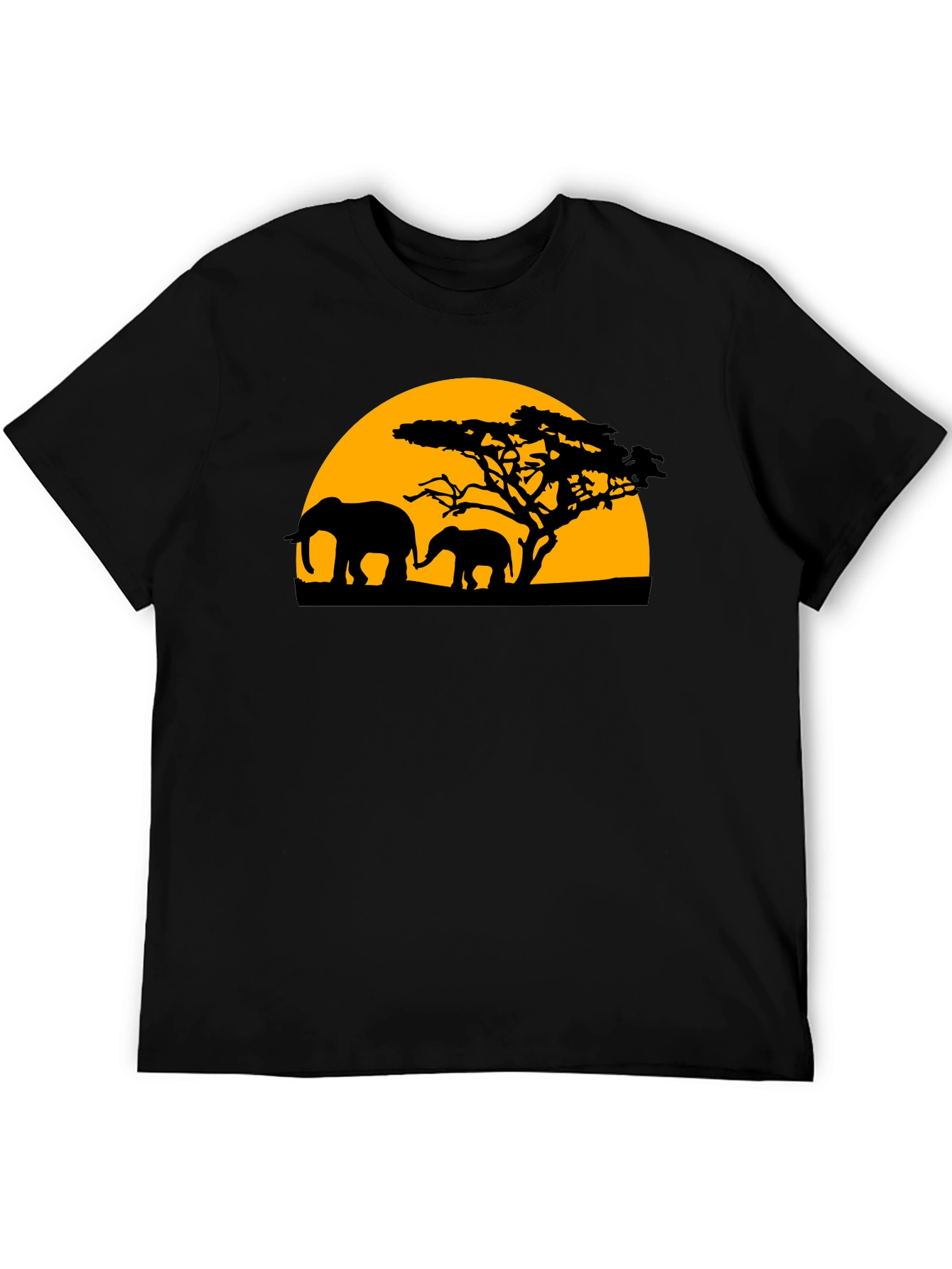 Elephant Sunset Graphic Tee - Black Cotton T-Shirt