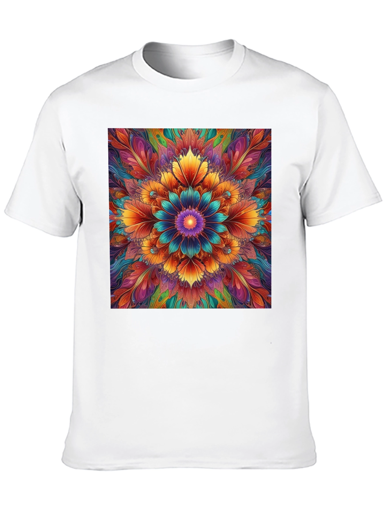 Vibrant Floral Mandala Print Black T-Shirt