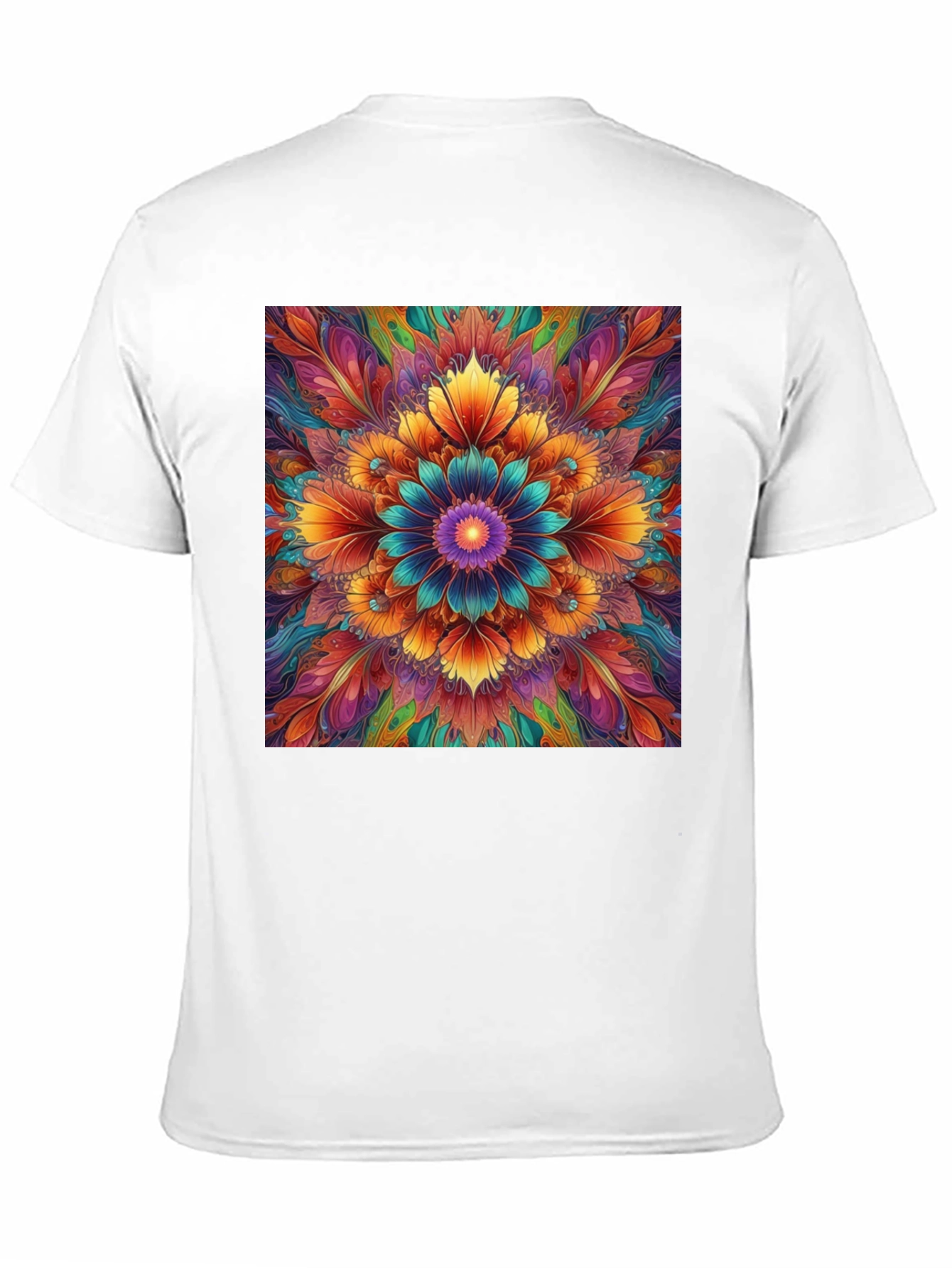 Vibrant Floral Mandala Print Black T-Shirt
