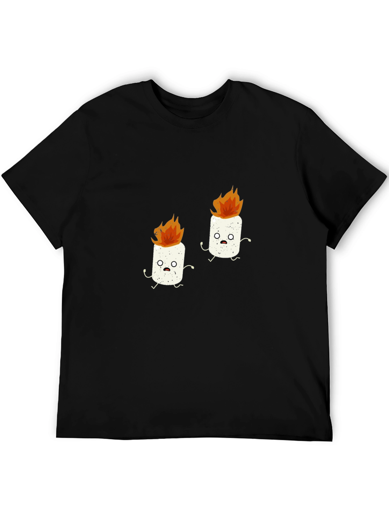 Funny Marshmallow Fire Graphic Black T-Shirt