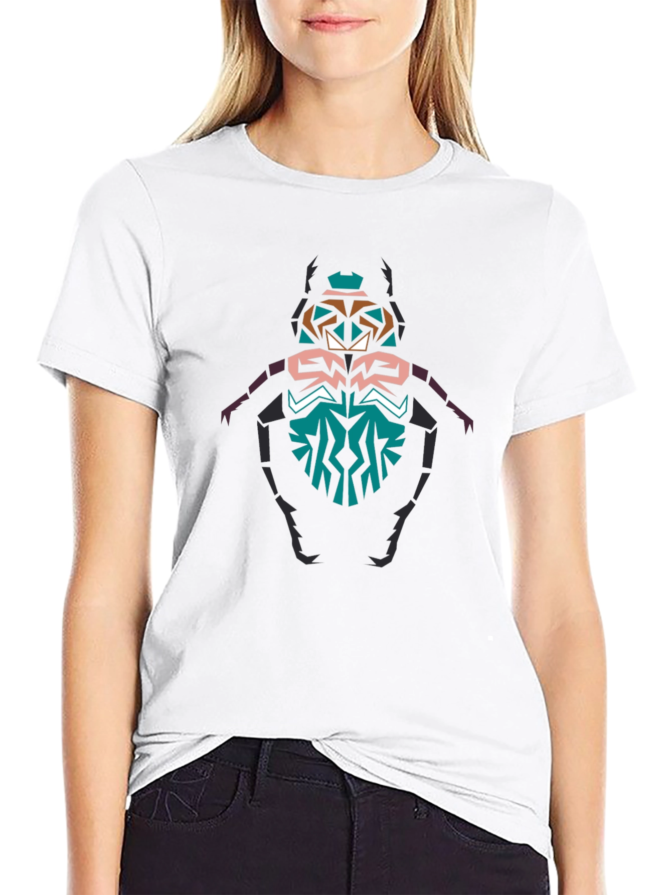 Geometric Beetle Graphic T-Shirt - Black