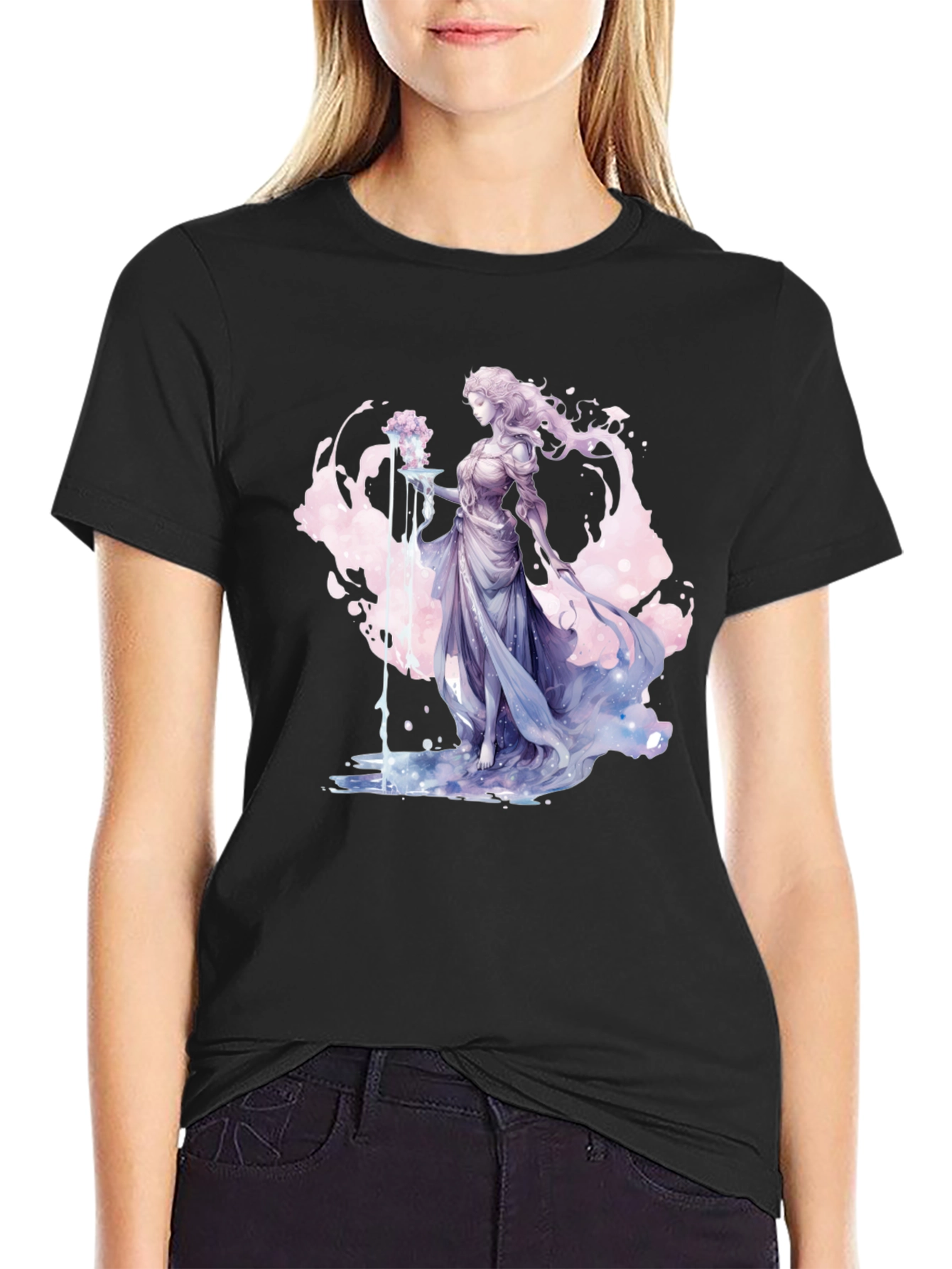 Fantasy Goddess Graphic Black T-Shirt