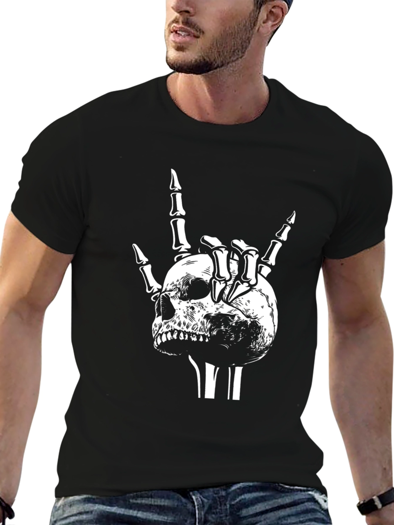 Skull Rock Sign Black T-Shirt