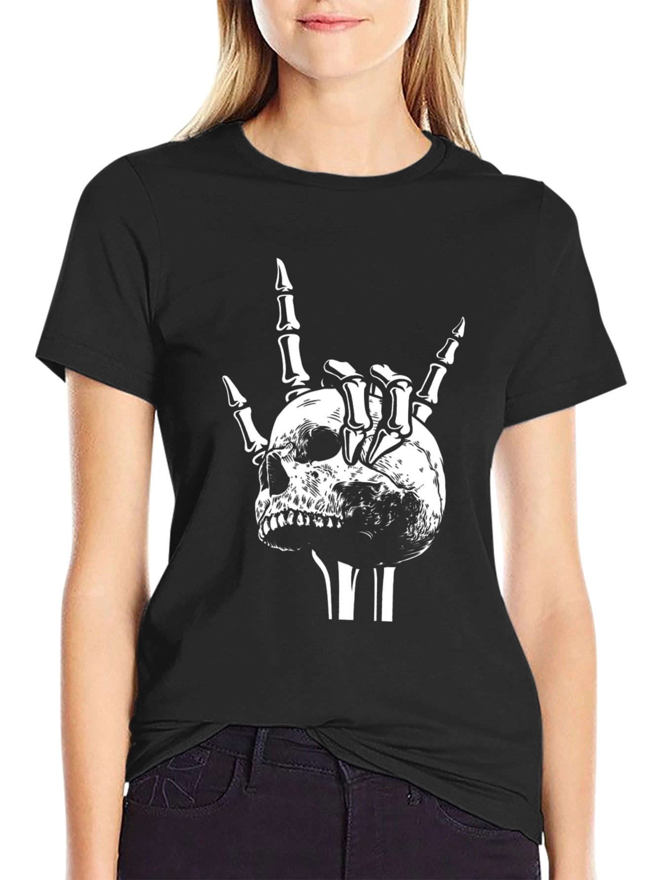 Skull Rock Sign Black T-Shirt