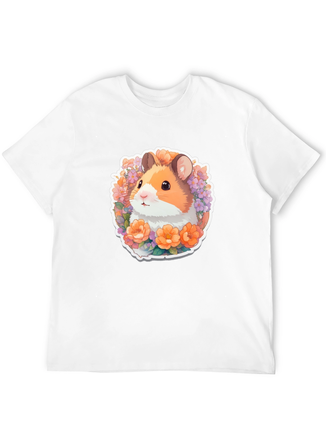 Cute Hamster Floral Graphic Tee - Black