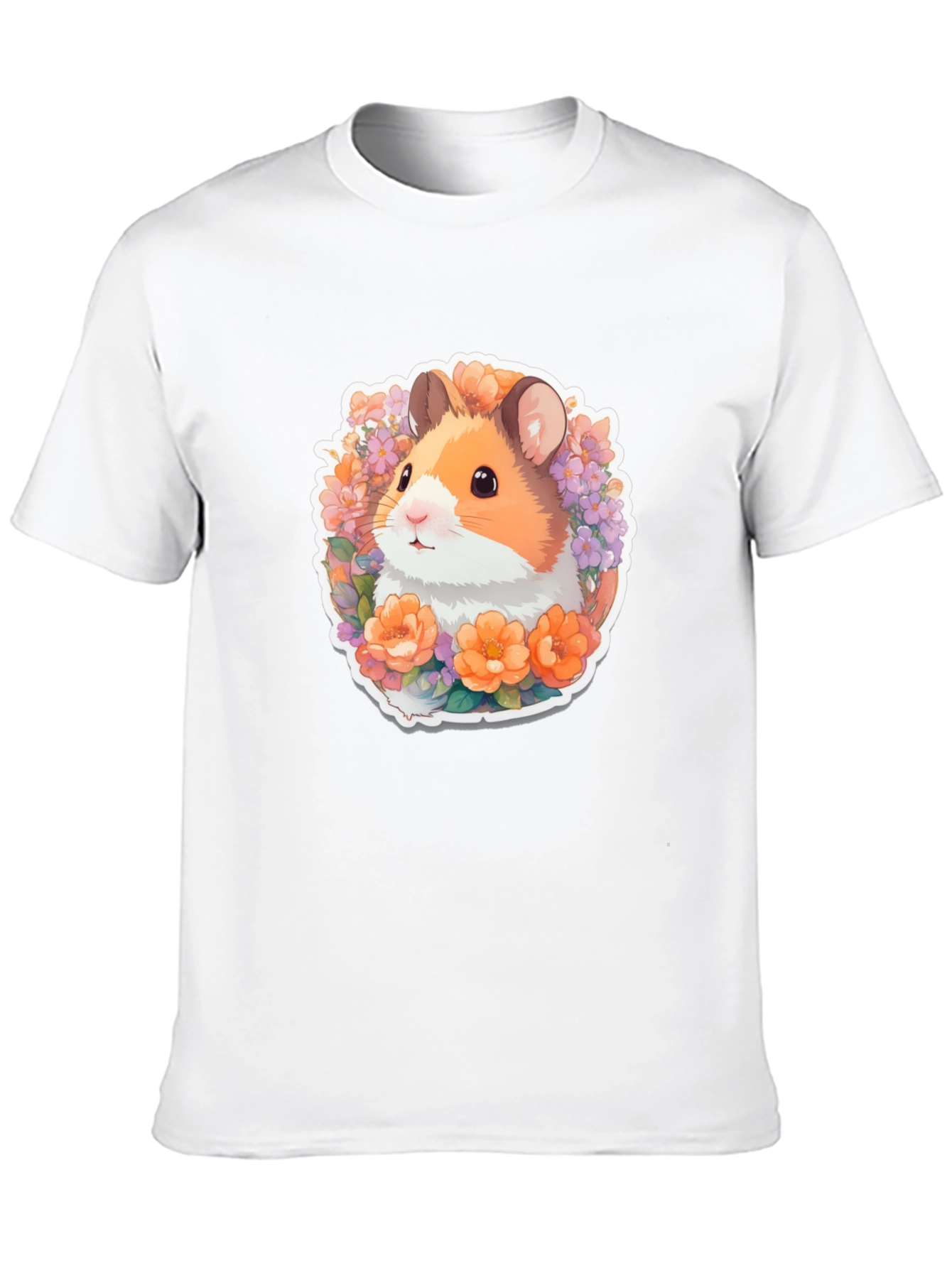 Cute Hamster Floral Graphic Tee - Black