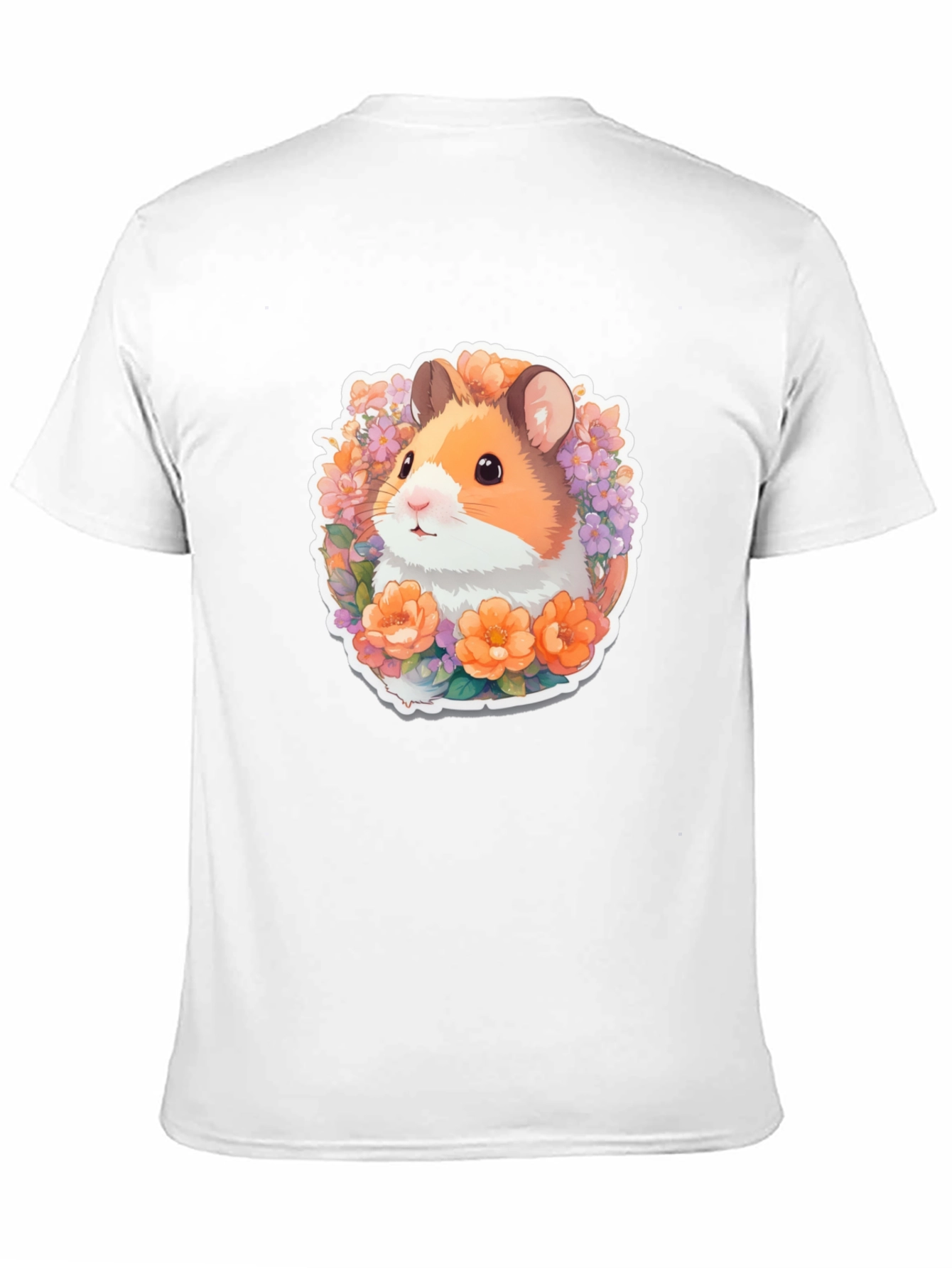 Cute Hamster Floral Graphic Tee - Black
