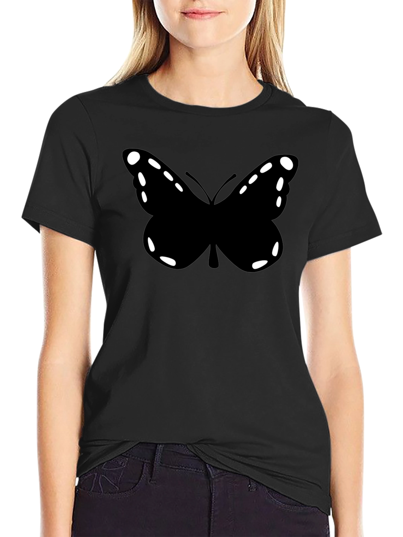 Butterfly Graphic Tee - Black Cotton Casual Shirt